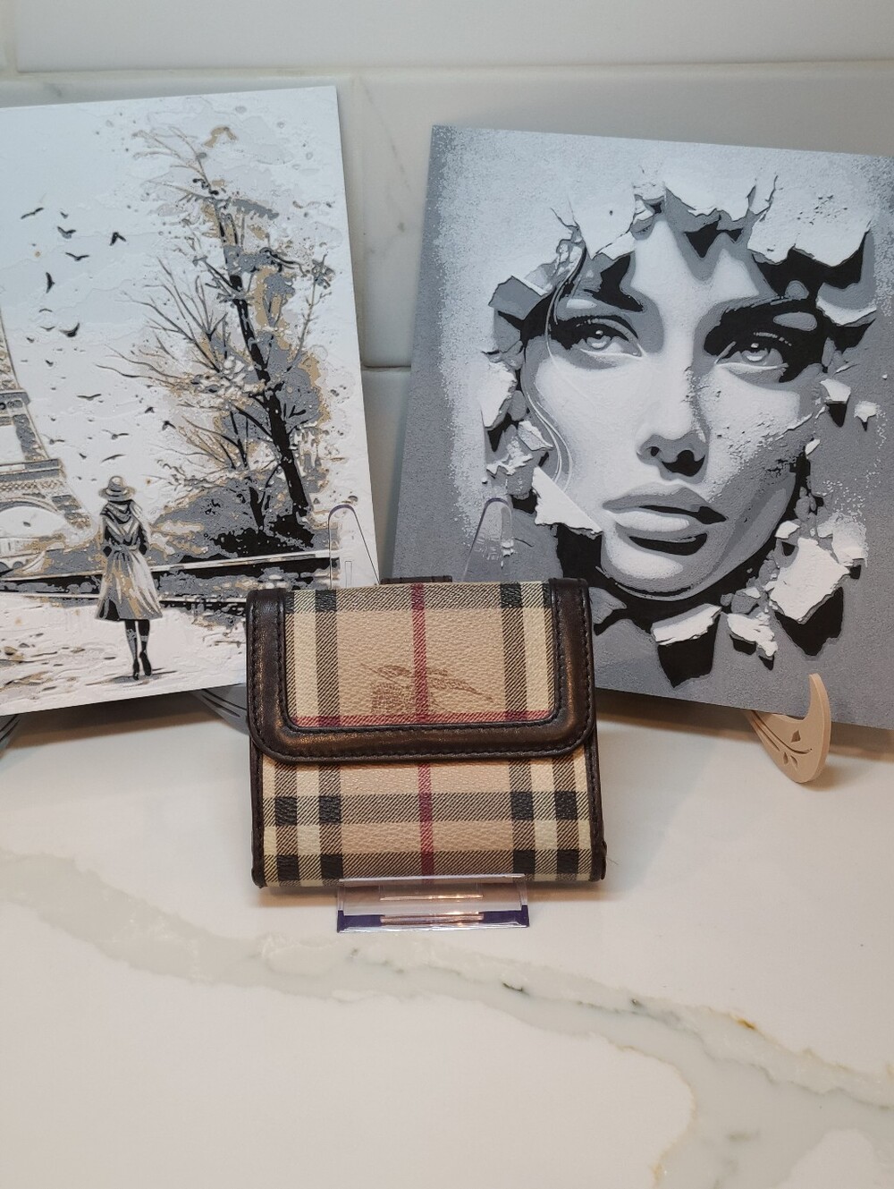 Burberry Nova Check Haymarket Bifold Wallet Leather & Coated Canvas